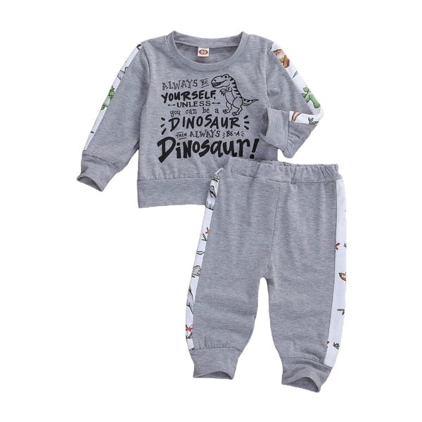 

0-4y autumn baby boys clothes sets cartoon dinosaur long sleeve pullover sweatshirt pants, White