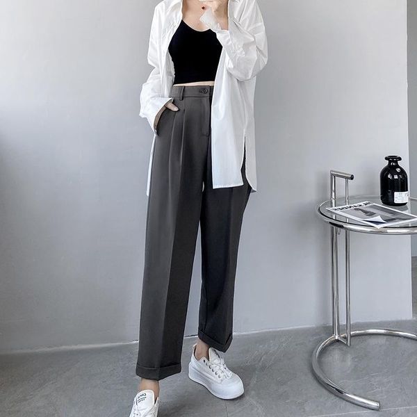 

women's pants & capris suit for women in the autumn 2021 style temperament casual curling draping sense of slim high waist straight tub, Black;white