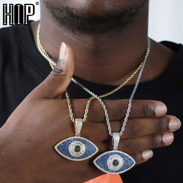 

pendant necklaces hip hop iced out + bling cubic zirconia evil eye & pendants for men women rapper jewelry solid back, Silver