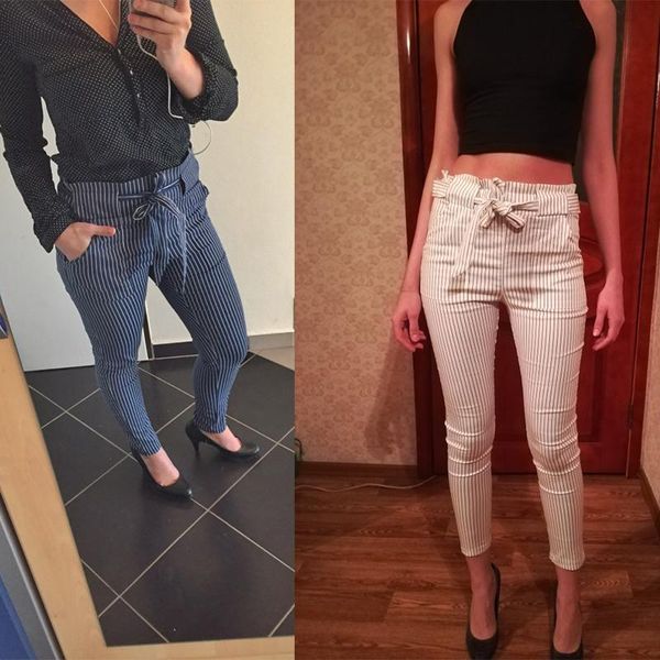 

women's pants & capris striped ol chiffon high waist harem women stringyselvedge summer style casual female trousers, Black;white