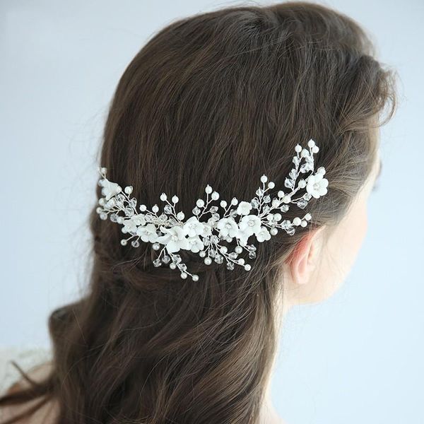 

hair clips & barrettes women jewelry rhinestones crystal bridal comb pearls ceramic flower accessories, Golden;silver