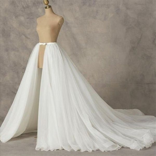 Overskirt bianco da sposa sovrapposto da sposa lungo in tulle su gonna lunga staccabile 210310