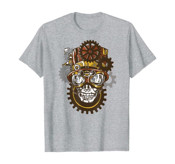 

steampunk goggles skull head with hat gears gothic gifts t-shirt, White;black