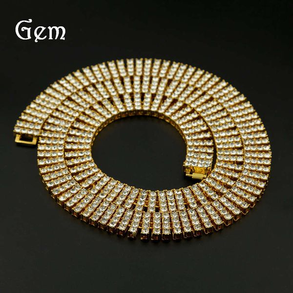 

hip hop 4-row diamond inlaid alloy necklace for men, Silver