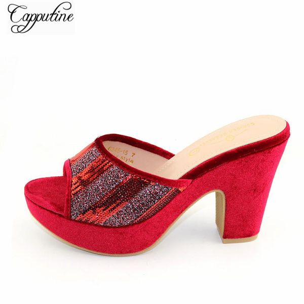 

dress shoes fashion red african women high heel nigerian ladies pumps platform slippers with sequins pantuflas mujer cfs16 .5cm, Black