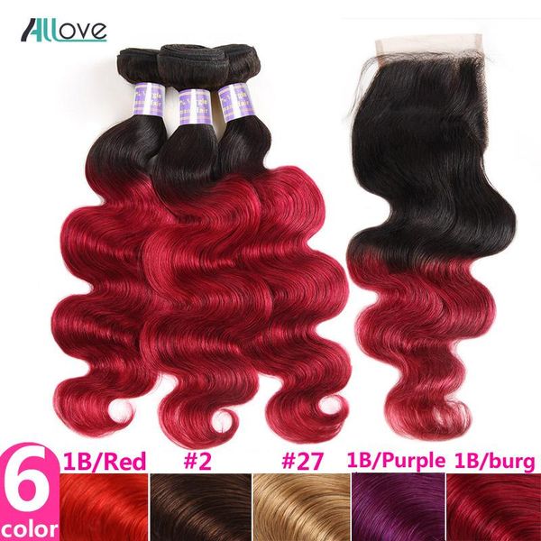 

human hair bulks allove t1b burgundy bundles with closure ombre brazilian non remy, Black