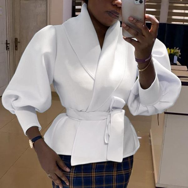 

women's blouses & shirts women autumn fashion simply solid tees elegant office casual loose long sleeve open stitch mujer de moda blusa, White