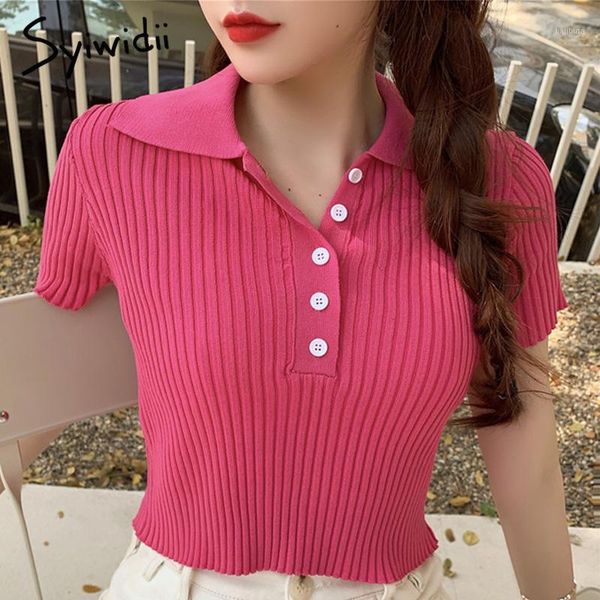 

women's sweaters summer cropped female rose red short sleeve sweater turn down collar single breasted woman knitted, White;black
