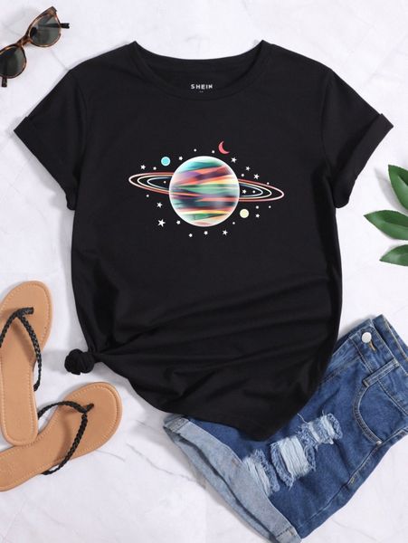 

star & planet print tee g61b#, White