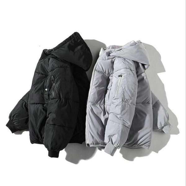 

solid color parka with thick hood 2021 new harajuku male casual airtight jacket g41c, Black