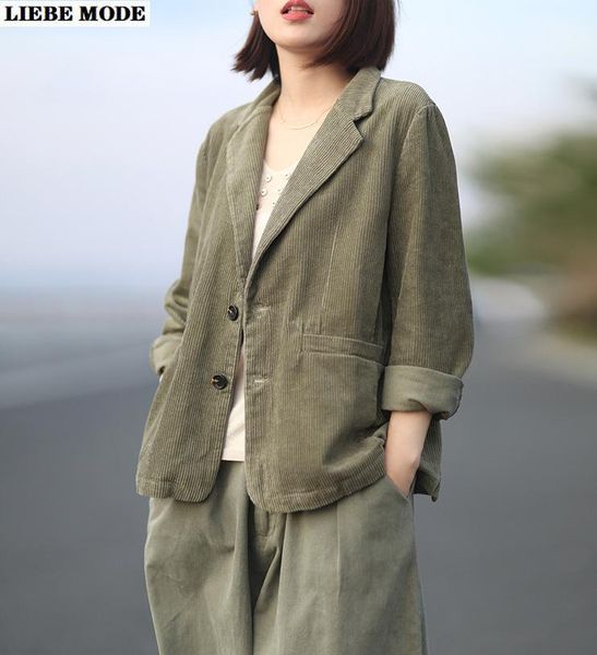 

women's suits & blazers vintage corduroy suit jacket korean style streetwear female khaki grey green loose blazer for women spring long, White;black