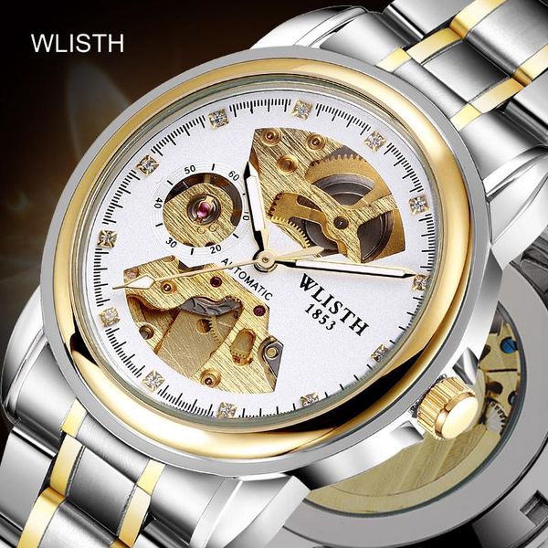 

wristwatches orologio uomo mens watches r automatic watch for men skeleton mechanical clock reloj hombre, Slivery;brown