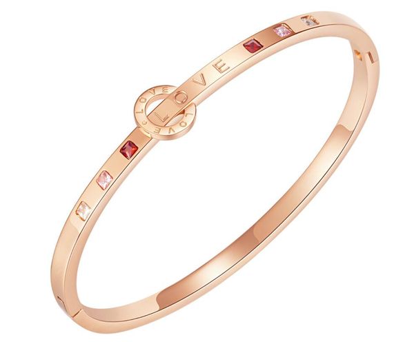 Rose Gold Love Amizade pulseira pulseira punho cúbico pedras de zirconia de aço inoxidável jóias articuladas com presente de aniversário de cristal para suas mulheres