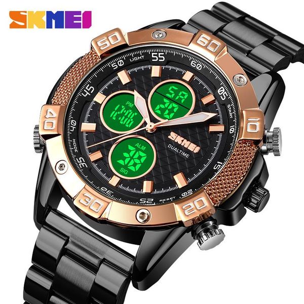 

wristwatches skmei luxury 2time dual movement sport mens watches electronic quartz watch military waterproof large dial design male clock, Slivery;brown