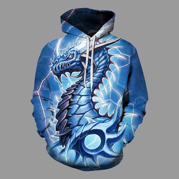 

men's hoodies & sweatshirts autumn trend sweatshirt ancient animals dragon printing hooded coat male loose pullover couples hip hop hoo, Black