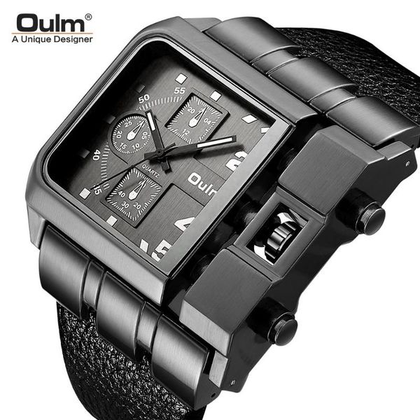

oulm3364 casual watch square dial wide belt quartz watch male large size male, Slivery;brown