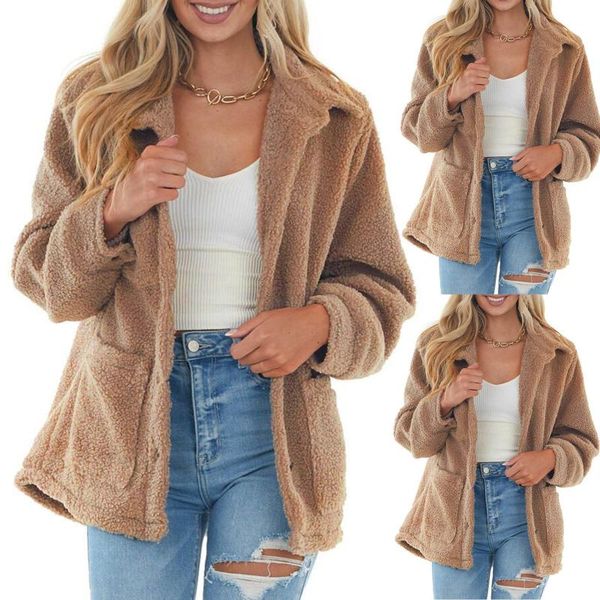 

women's jackets faux fur thick coat for women 2021 autumn warm soft loose jacket female outerwear button plush ladies casual winter ove, Black;brown