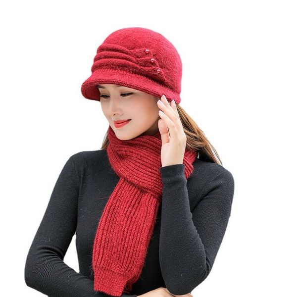 

beanies women winter hat thick warm cap neck long scarf 2 pc set for elegant wool blend knitted bucket mother gift