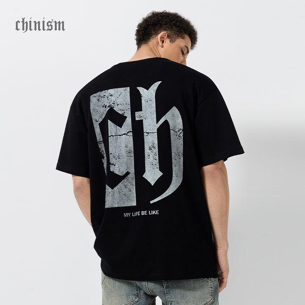 

chinism 2021ss ch back printed short sleeve t-shirt for men, White;black