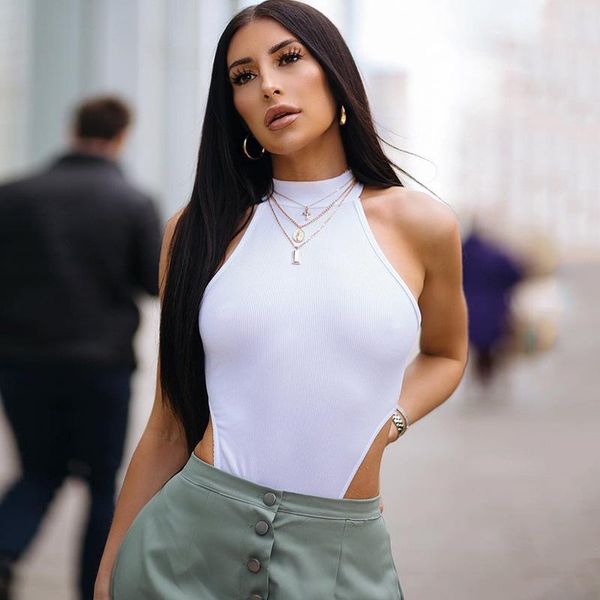 

women's tanks & camis women body-fitting body underwear round collar sleeveless jumpsuit lady vest stretch leotard short sleeve, White