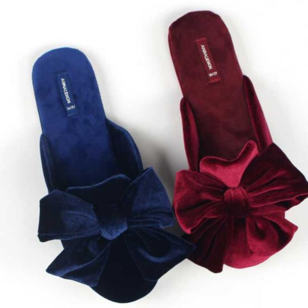 

slippers autumn and winter bow shoes indoor home anti-skid gold velvet women, Black