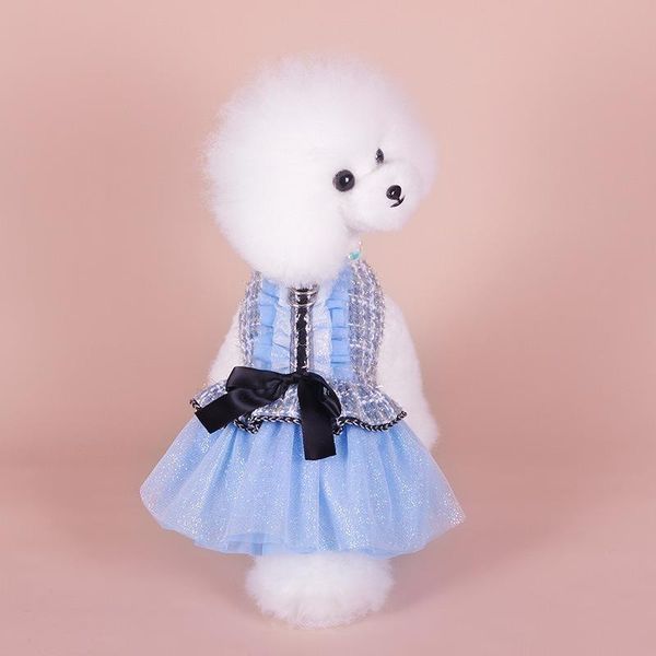 

sweet dog clothes dress fashion dogs clothing for pet elegant costume autumn winter warm bowknot elegant blue ropa para perro