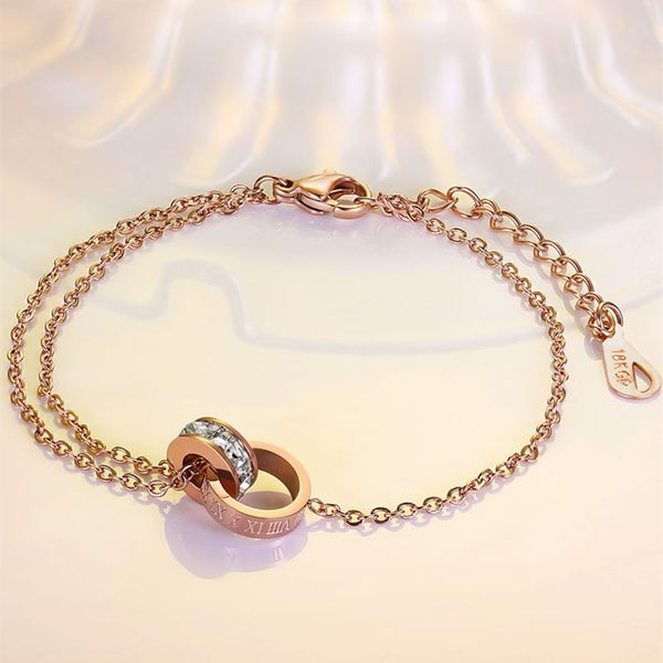 

roman numerals charm bracelets fashion design not fade crystal circle titanium steel bracelet bangles for women 18k rose gold christmas part, Golden;silver