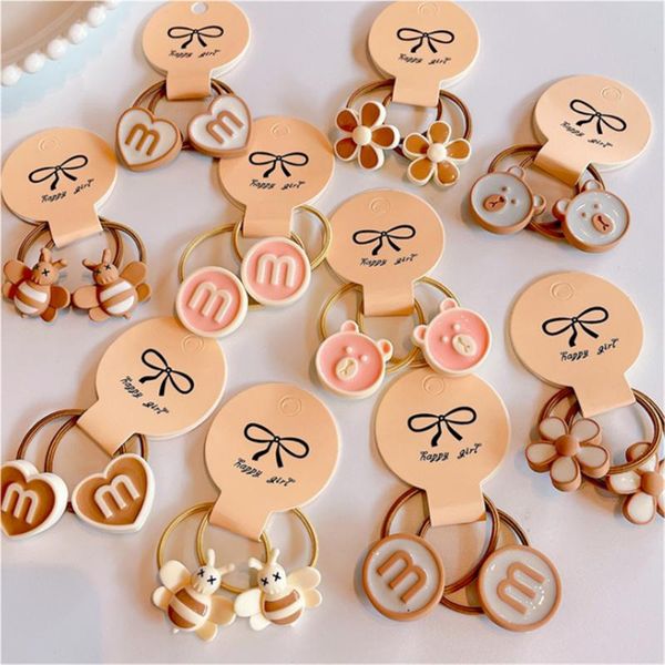 

hair accessories 5pair/lot cartoon animal flower princess headwear kids headdress children ropes girls elastic hairbands, Slivery;white