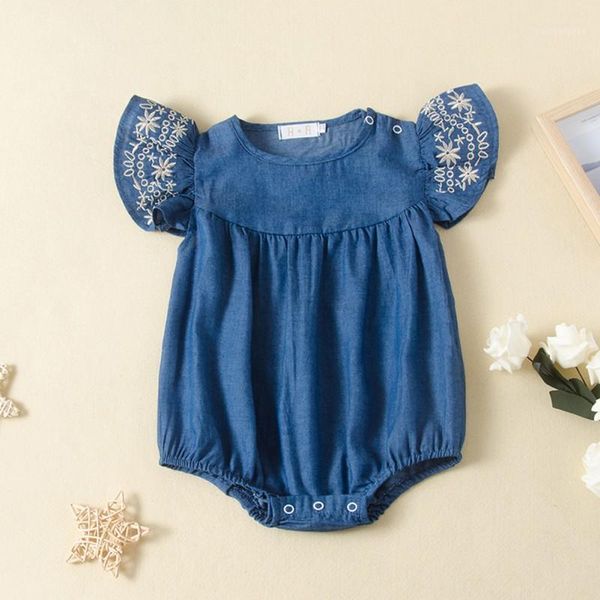

rompers 2021 summer cute baby girls romper infant denim set toddler short sleeve jumpsuit 0-24m children kids clothes1, Blue