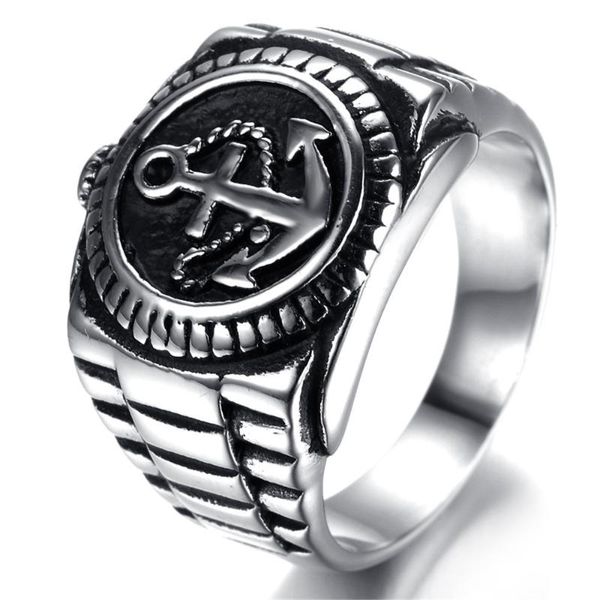 

cluster rings anchor titanium steel jewelry men's punk, Golden;silver