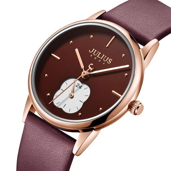 

wristwatches 24 hours function julius women's watch japan mov't fashion clock real leather bracelet girl's birthday lucky gif, Slivery;brown
