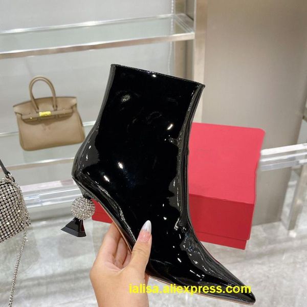 

boots ankle women thin strange heel female short botas mujer bota feminina weaving footwears runway ladies shoes, Black