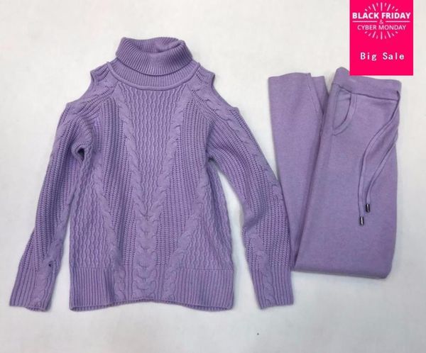 

cashmere + woolen beading knit warm sets strapless velvet sweater + mink cashmere trousers leisure two-piece elastic suits wq107, White