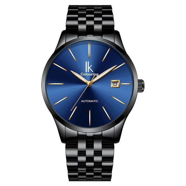 

wristwatches reloj ik mens watch mechanical watches fashion casual clock simple leather large dial wrist, Slivery;brown