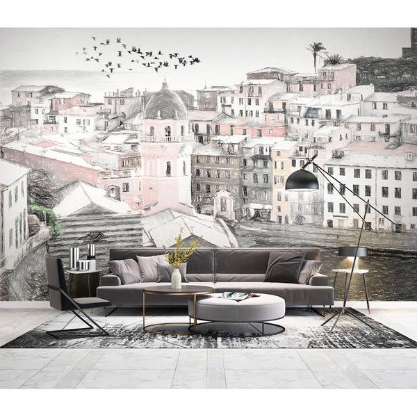 

wallpapers moderno 3d mediterranean wall paper stickers city architecture painting po wallpaper mural self adhesive /silk