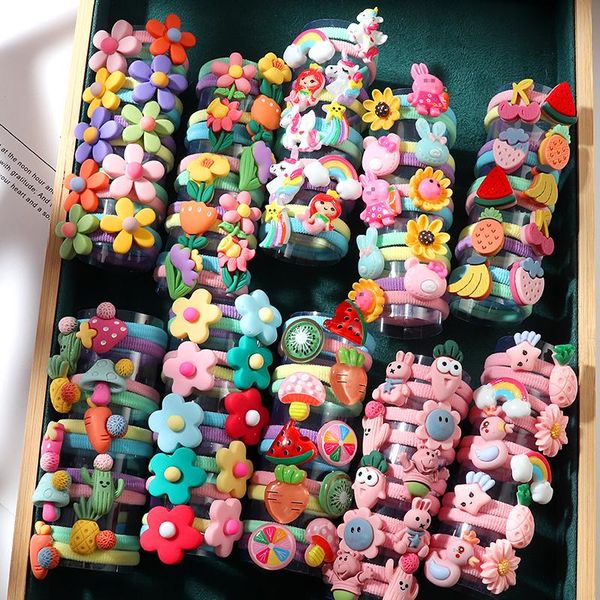 

hair accessories 10pcs/set girls rubber band elastic bands rainbow cartoon character fruits flower headwear girl cute sweet, Slivery;white