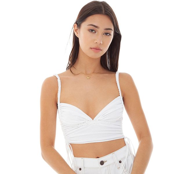 

2021 summer camis women crop fashion solid black v-neck short camis women blusas for female vest, White