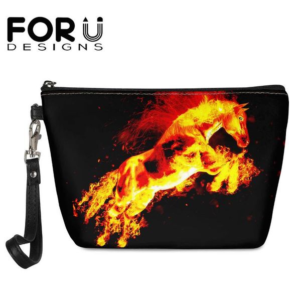

cosmetic bags & cases forudesigns flame warhorse pattern bag women elegant leather waterproof makeup case travel portable kits neceser mujer