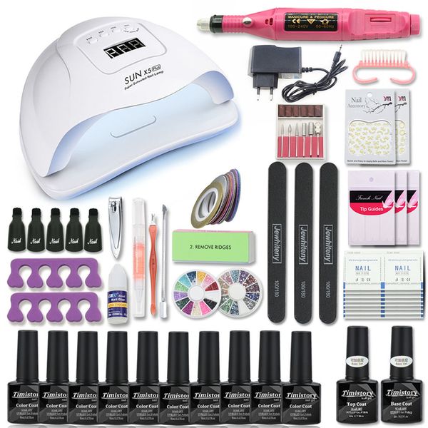 

set with 80/54/36w lamp choose 10 color gel polish kit electric drill new nail art tools