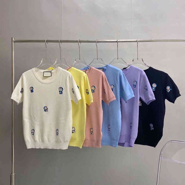 

2022 factory wholesale new embroidered jingle knitted t-shirt women's short girl's heart cotton half sleeve live broadcast, White