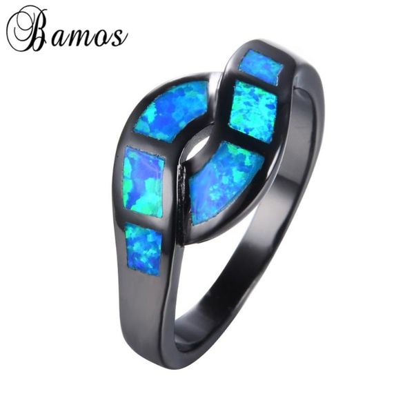 

wedding rings bamos women men blue fire opal ring black gold filled party engagement cocktail anillos birthday jewelry rb1033, Slivery;golden