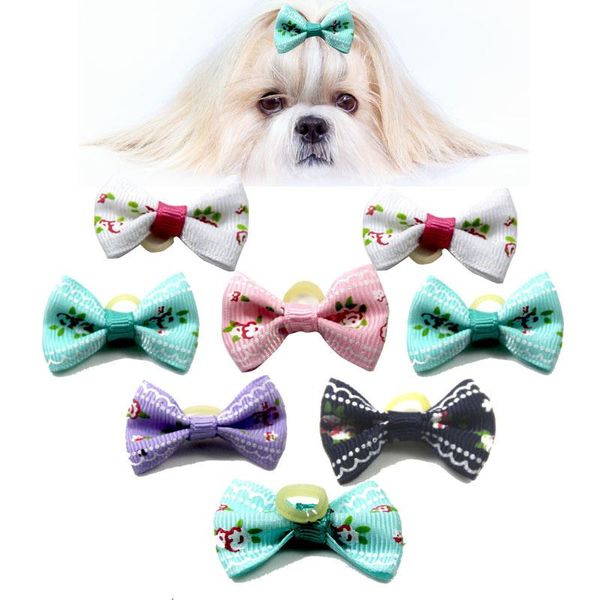 

fashion ribbon pet grooming accessories handmade small dog cat hair bows with elastic rubber band pet accessoires