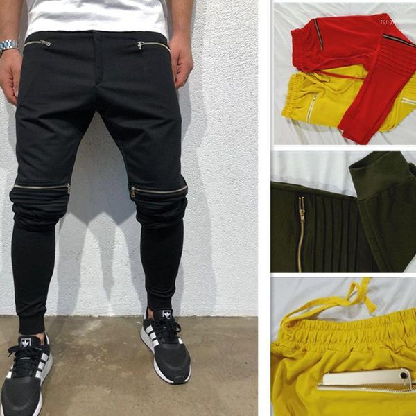 

men's pants spring and autumn hip hop breathable sports trousers trendy fashion youth high street stretch zipper streetwear, Black