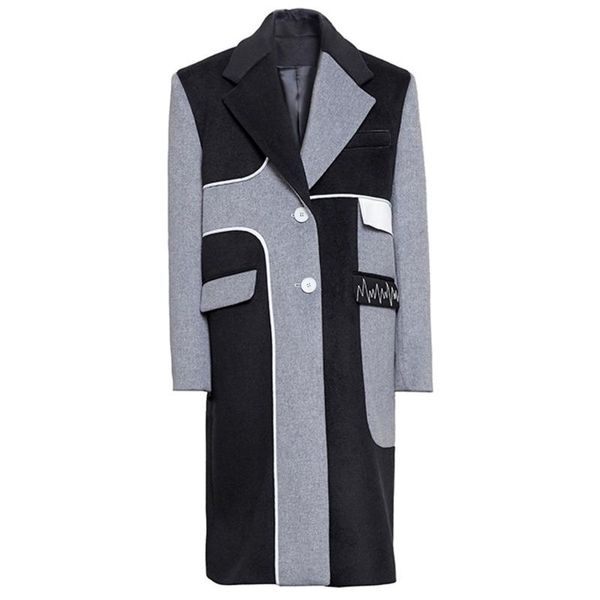 

new loose fit pu leather spliced embroidery woolen coat parkas new long sleeve women fashion tide autumn winter 2021 1dd3488, Black