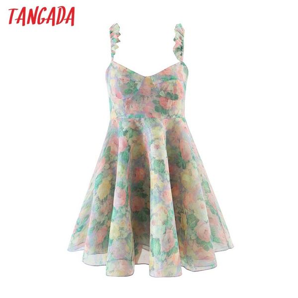 

tangada women floral print french style oganza party dress ruffles sleeveless back zipper females a-line dresses vestidos 1j22, Black;gray