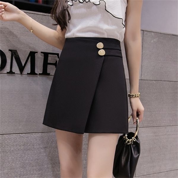 

summer black a-line irregular short skirt women autumn metal button high waist mini skirt female orange ladies skirts 210310