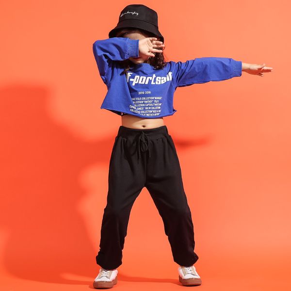 

children sir dance modern dance show clothing hip-hop girl hip hop clothing woman damp dew navel suit autumn, Black;red