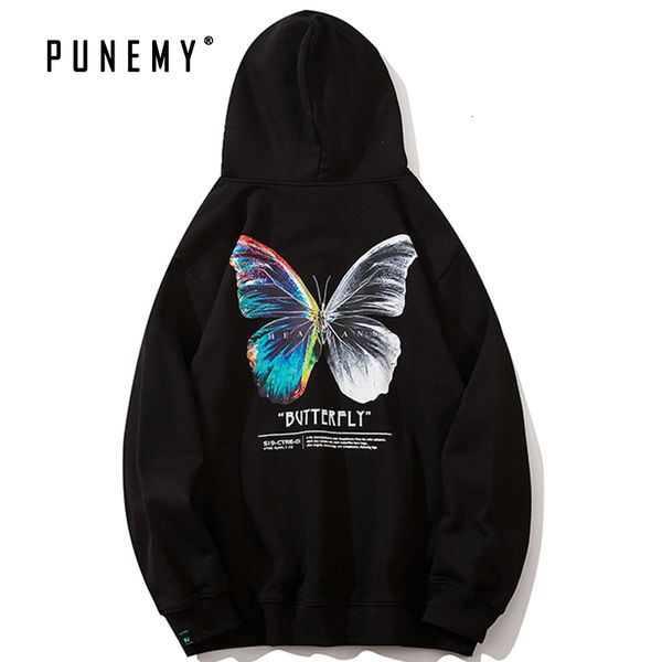 

2021 hoodie men harajuku butterfly hip hop streetwear sweatshirt 100% cotton autumn new hooded oversize fleece male hoodies q3nm, Black
