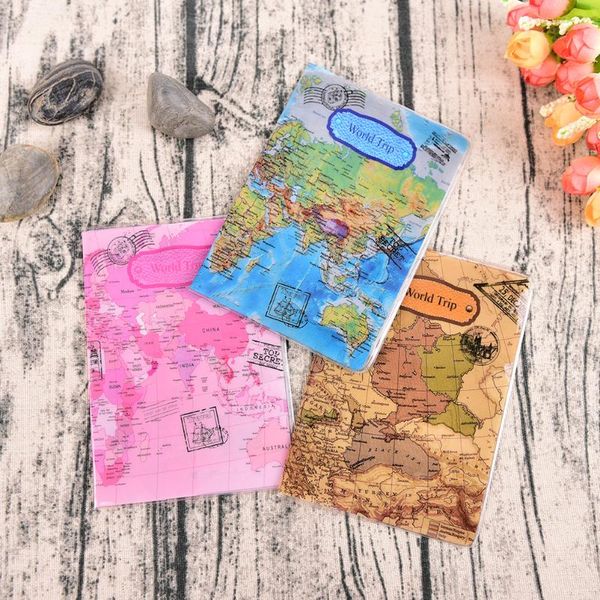 

card holders fashion world trip map travel passport covers for men wallets pvc leather id bag holder 3colors, Brown;gray