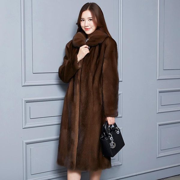 

women's fur & faux 2021 women mink coat female outwear long section, Black